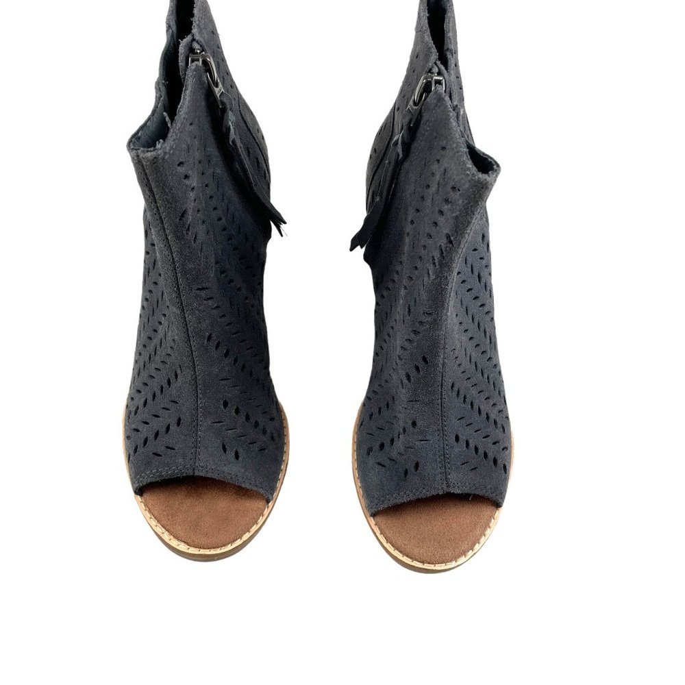 Toms Gray Suede Perforated Peep-Toe Ankle Booties